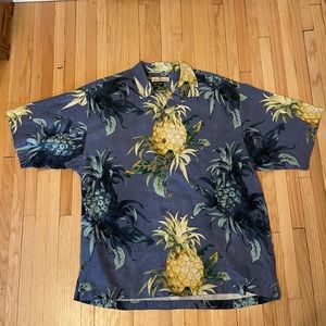 Tommy Bahama 100% silk shirt Mens L tropical pineapple